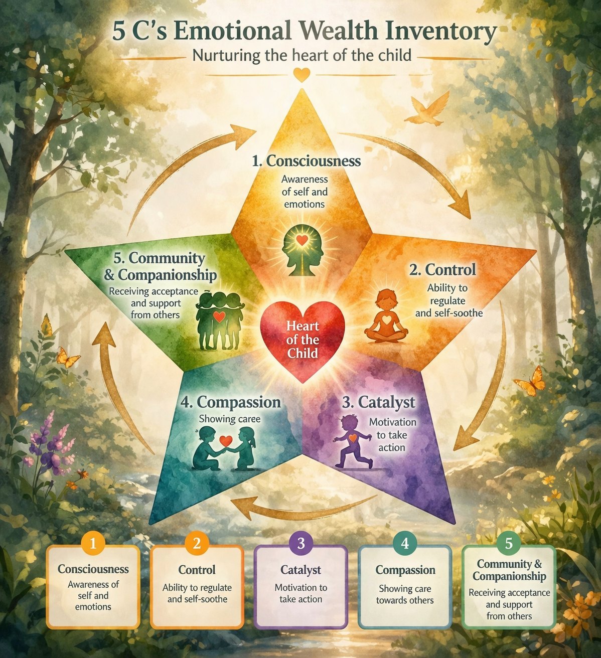 The five C's shown as a star, three inside and two outside